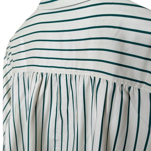 AYR New Age Silk Peasant Blouse Size Medium Ivory Green Striped Button Up - Picture 10 of 14